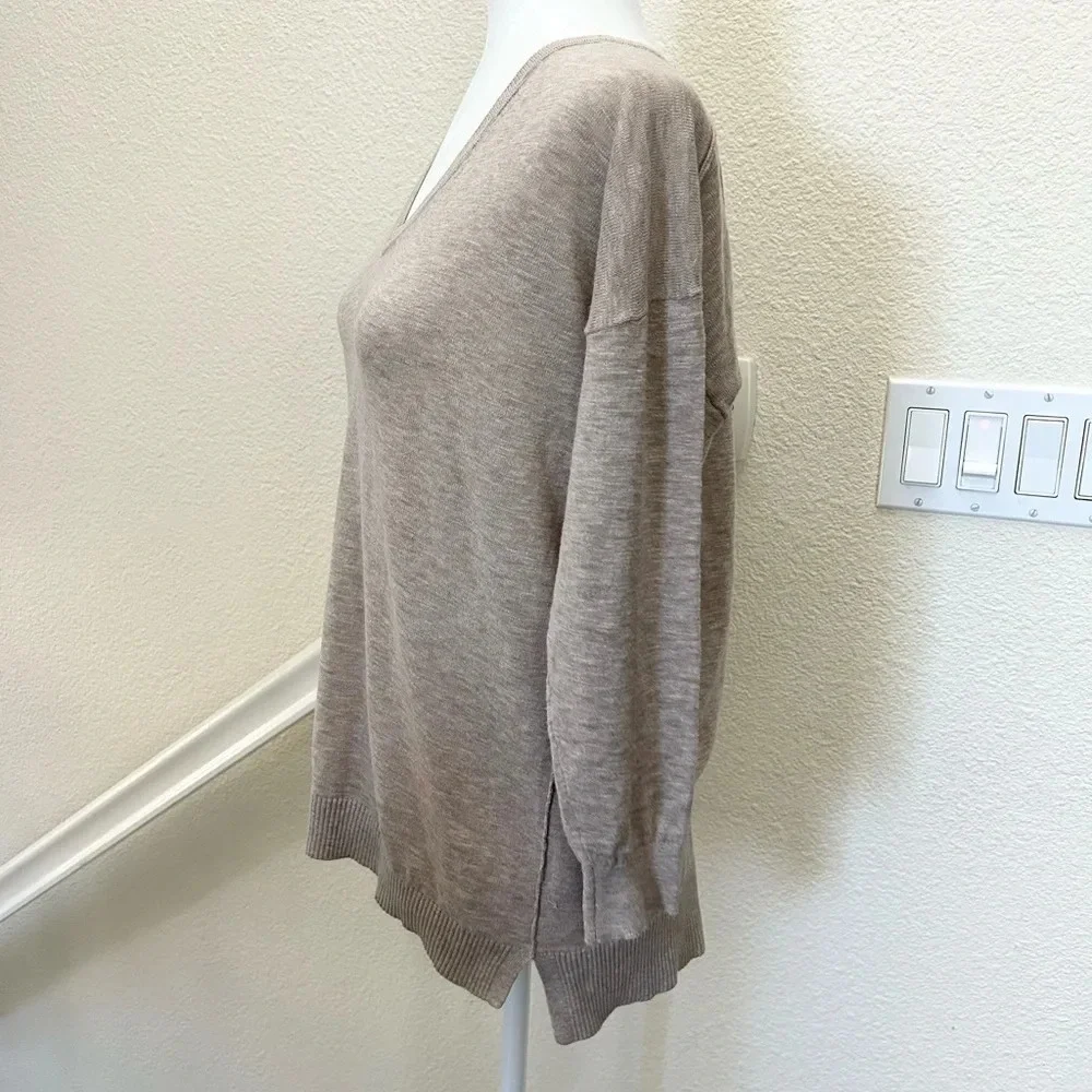 j crew 100% cotton vneck sweater size S 3/4 sleeve beige color excellent cond